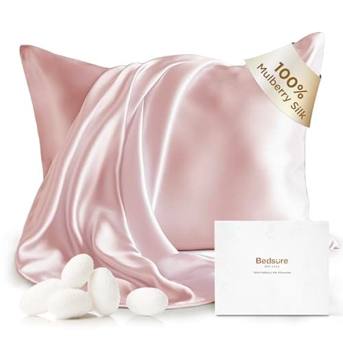 Bedsure 100% Mulberry Silk Pillowcase for Hair and Skin, Pink Silk Pillow Case with Hidden Zipper, Gifts for Women, Standard Size Single Pack,20x26 Inches