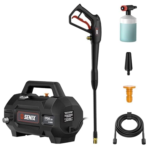 SENIX 13 Amp Electric Pressure Washer - 1700 PSI, 1.2 GPM, Compact with Foam Cannon, Spray Gun, 20-ft Hose, Turbo Nozzle, and 15° Spray Nozzles - Perfect for Cars and Driveways (HPWE13-L)