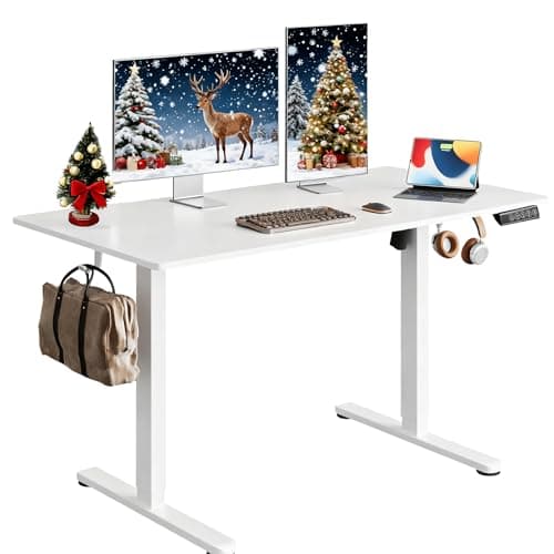 DEVAISE 48 x 24 Inch Standing Desk, Whole-Piece Electric Standing Desk with Adjustable Height, 3-Preset Memory Sit Stand up Desk, One Piece Desktop Computer Desk for Home, Office (White)