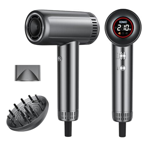 Hair Dryer with Magnetic Diffuser Attachments, Professional High Speed Ionic Blow Dryer for Fast Drying,9 Heat & 2 Speed Settings,Auto Clean and Cool Shot,Compact Hair Blow Dryer for Travel,Salon,Home