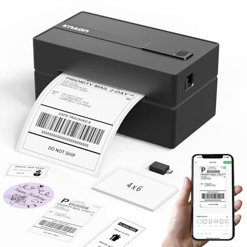 KNAON Bluetooth Thermal Shipping Label Printer, 4x6 Portable Thermal Address Label Printer for Small Business, Compatible with iPhone,Android,Windows,Mac,–Works with Ebay Shopify USPS&More, Black