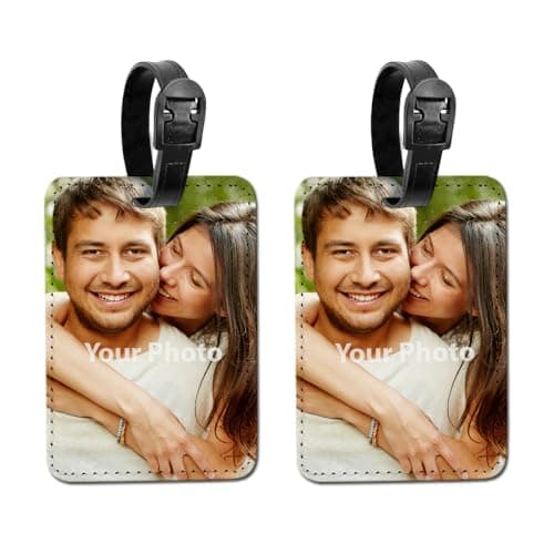 WIRESTER Set of 2 Personalized Custom Luggage Tags with Your Photo, PU Leather Name Tag Suitcase Tag Bag Tag Business ID Card Holder Travel ID Tag for Travel Suitcase Baggage Luggage