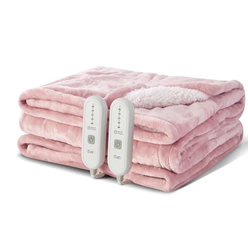 Dowin Pink Heated Blanket Queen Size - Electric Blankets with Dual Control, 5 Heating Levels, 10 Hrs Auto Off, Sherpa Flannel Warming Blanket for Bed, Machine Washable, 84×90"