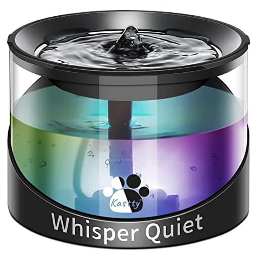 Kastty Cat Water Fountain, Pet Water Fountain for Cats Indoor, Cat Water Dispenser 2.2L/74oz, Super Quiet, Long Life Span Pump, Black+Colorful LED Light