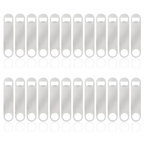 Ohiyoo 24 Pack Flat Beer Bottle Opener 5 inch Heavy Duty Stainless Steel Flat Bottle Opener Metal Beer Bottle Openers Silver Beer Openers for Bartender Kitchen Bar or Restaurant (Silver, 5 inch)