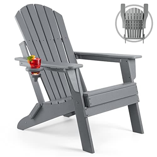 FUNBERRY Folding Adirondack Chair, HDPE All Weather Fire Pit Chairs with Cup Holder for Outdoor