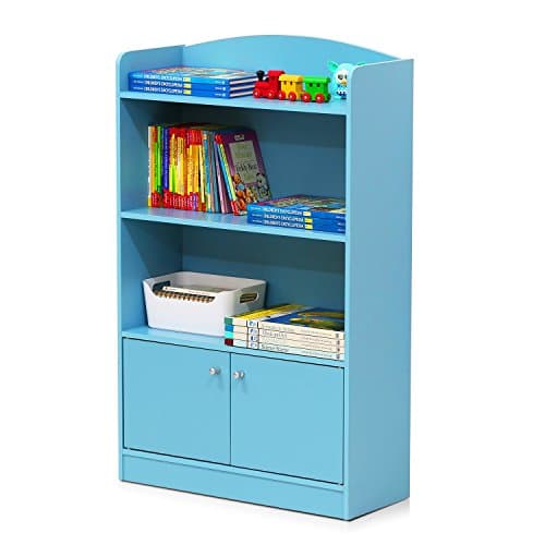Furinno LOVA Book Shelf, Bookshelf with Storage Cabinet, Bookcase with Door, 11.8 x 23.6 x 37.3, for Living Reoom, Bedroom, Home Office, Light Blue