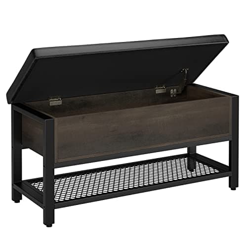 HOSTACK Storage Bench, Entryway Shoe Bench with Flip-Open Storage Box, End of Bed Ottoman Bench with Storage Shelf and Padded Seat for Bedroom, Hallway, Dark Brown