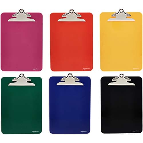 Amazon Basics Lightweight Plastic Clipboards with Sturdy Metal Clip, Letter Size, Assorted Classic Colors, Pack of 6