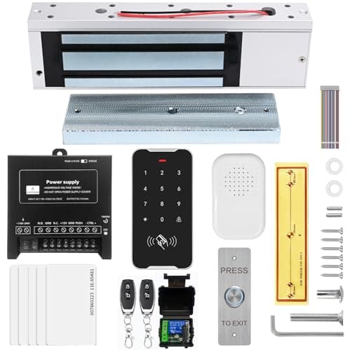 Door Access Control System Kit Set with 1200lbs Electric Magnetic Lock, RFID Keypad, Remotes,DC12V/5A Power Supply, Push to Exit Button, RFID EM ID Card (C60-1200LBS Access Control System Kits)