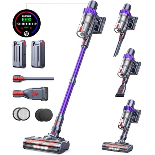 Cordless Vacuum Cleaner, 2 Batteries 110 Mins Runtime Vacuum Cleaners for Home, 45KPA 550W Stick Vacuum with Brushless Motor, Automatically Adjust Suction, Handheld Vacuum for Pet Hair/Carpet/Floor