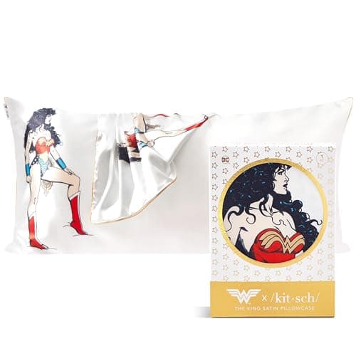Kitsch x Wonder Woman Satin Pillowcase with Zipper for Hair & Skin - Softer Than Silk Pillow Cases, Cooling Satin Pillow Case, Wrinkle-Free King Size Satin Pillow Case (19x36) - Believe in Wonder