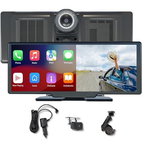 Sinjet Wireless Apple CarPlay & Android Auto 10.26" Touchscreen with 2K Dash Cam, 1080P Backup Camera, GPS Navigation, Voice Control, Bluetooth, Mirror Link, AUX & FM Support, 64G