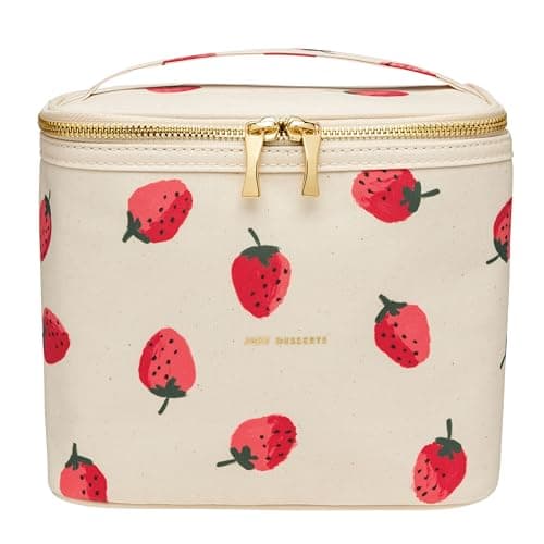 kate spade new york Beige Lunch Bag, Small Insulated Lunch Tote, Thermal Bag with Double Zipper and Carrying Handle, Strawberries