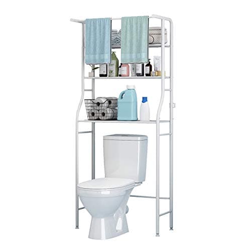 UDEAR 3-Tier Over The Toilet Rack,Bathroom Shelf Space Saver,Corner Stand Storage Organizer Accessories,The Washing Machine,with Hanging Rod,Tower Shelf,White