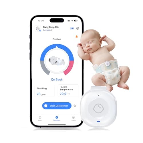 Babytone Smart Baby Monitor – Baby Breathing Monitors with Rollover & Overheating Alarms, Long Battery Life, Real-Time Temperature Tracking, Free App for Infants & Newborns 0-24 Months (Sleep Clip)