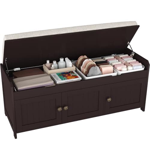 HOMEFORT 41.3" Shoe Bench with Lift Top Storage, Entryway Bench with Cushioned Seat, Wooden End of Bed Bench, Shoe Cabinet Bench with Hidden Storage Space, for Bedroom, Hallway,Espresso