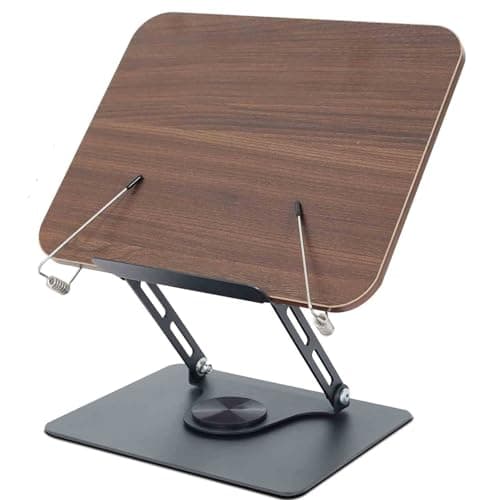 MNKXL Book Stand for Reading,360°Rotating Base Book Holder for Reading Hands Free,Cookbook Stand,Wooden Panel Aluminium Base Stand for Cookbook,Laptop,Textbook