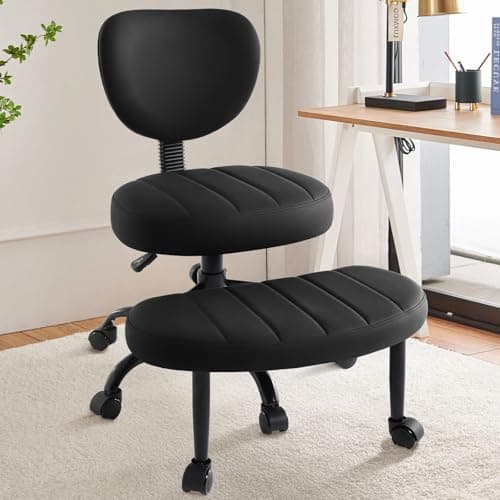 SweetGate Cross Legged Chair, ADHD Criss Cross Home Office Chair with Wheels, Adjustable Height Yoga Ergonomic Kneeling Desk Chairs with Lumbar Support & 360°Rotating Footrest for Meditation (Black)