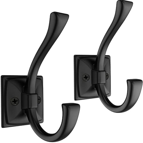 TOFIIGREM 2 Pack Antique Black Coat Robe Hooks for Wall Hanging Hat, Key, Bag, Robe, Towel, Mudroom Hook Entrance Bathroom Door Decorative Heavy Duty Hats Hanger