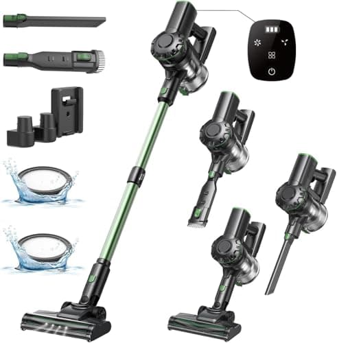 Vexilar V9PRO Cordless Stick Vacuum Cleaner - 30Kpa Powerful Suction with Brushless Motor, Self Standing Design, 45 Mins Runtime, LED Display, 6 in 1 Lightweight Vacuum for Home Hard Floor (Green)