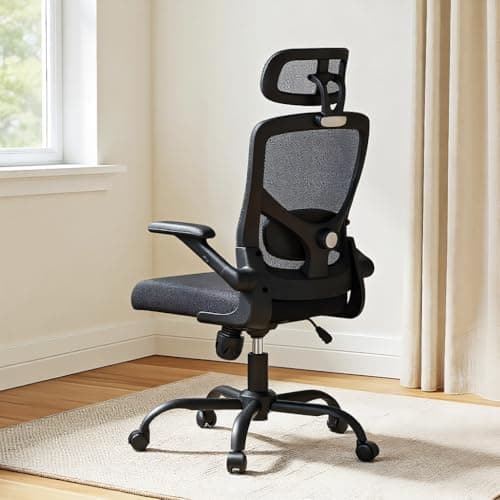 Marsail Ergonomic Mesh Office Chair High Back Desk Chair Adjustable Lumbar Support with Headrest Flip-Up Liftable Arms Swivel Computer Task Chair for Big and Tall People