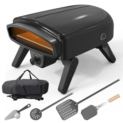 Maharlika Gas Pizza Oven Outdoor 14" with Built-In Thermometer, Portable Propane Pizza Oven Stainless Steel with Stone, Griddle, Pizza Peel, Turner, Cutter, Carry Bag for Outdoor Kitchen