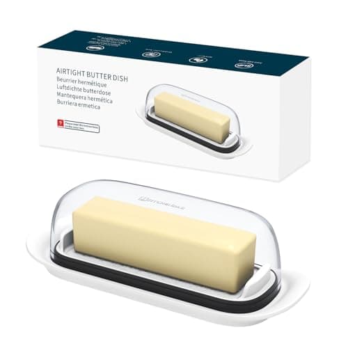 KITCHENDAO Airtight Butter Dish with Lid for Countertop and Refrigerator Door Shelf, Plastic Butter Holder, Butter Keeper Tray Container for West/East Coast Butter, White
