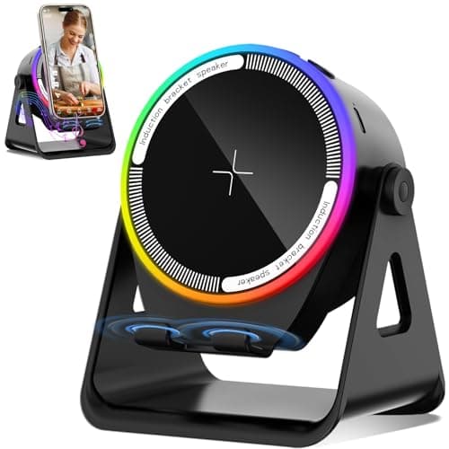 MRMORALE Wireless Induction Speaker, Multifunctional Bluetooth Phone Holder with RGB Light & 360 Rotation, HD Surround Sound, Compatible with iPhone/iPad/Android/Samsung