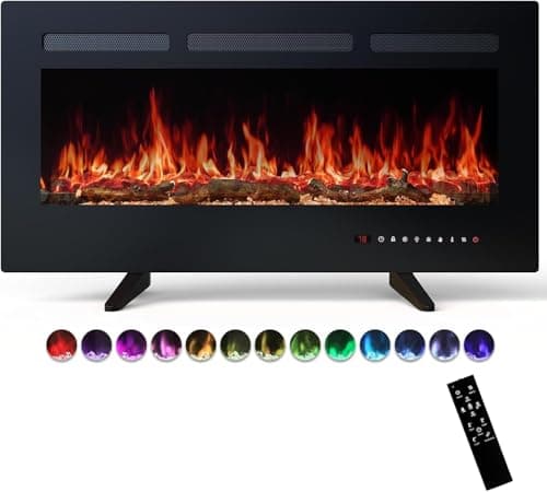 Sweetcrispy 36" Electric Fireplace Wall Mounted or Recessed Insert, 1500W/750W Freestanding Fireplaces Heater with Remote Control,13 Adjustable Flame Color, 12H Timer, Touch Screen
