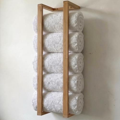Aura Nest Bamboo Towel Racks - Vertical Wood Towel Rack Bamboo Bathroom Accessories, Storage, Wall Towel Rack for Rolled Towels for Bathroom Furniture, Spa Furniture and Decor