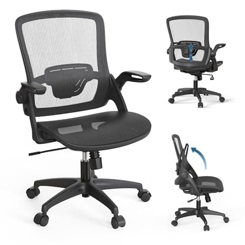 Mesh Seat Home Office Desk Computer Task Chair Comfortable with Height Adjustable Back Support Flip Up Arms Swivel Wheels for Adult Student