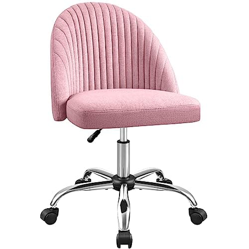 Furniwell Office Chair Armless Cute Desk Chair Modern Adjustable Swivel Vanity Task Computer Chair Home Office Desk Chairs with Wheels (Fabric, Pink)