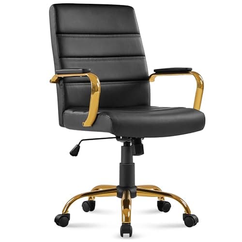 Topeakmart Office Desk Chair Mid-Back Adjustable PU Leather Executive Chair w/Gold Frame Black Seat