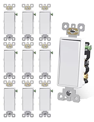 AIDA 4 Way Switch Decorative Light Switch, 15Amp, 120/277 Volt, 4 Way Decorative Light Rocker Switch Replacement, Self-Grounding, Residential and Commercial Grade, UL Listed (10 Pack, Glossy White)