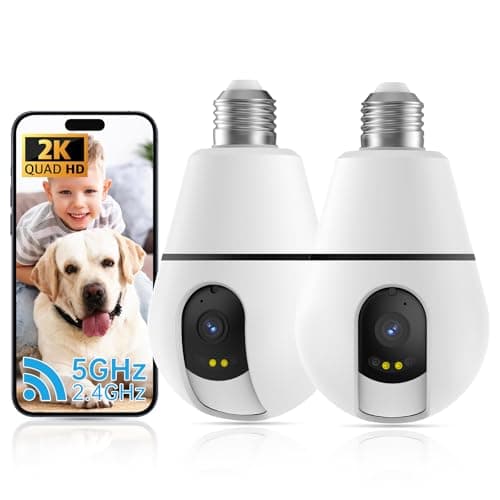 ILWUT 2K Light Bulb Security Camera 5G&2.4Ghz WiFi Security Cameras Wireless Outdoor Indoor,Cameras for Home Security,AI WiFi Camera,US-Based Cloud Storage,911 Emergency Dispatch(2Pack)
