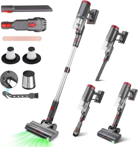 Cordless Vacuum Cleaner, 8-in-1 Powerful Stick Vacuum Cleaners For Home With 35kPa, 35Mins Runtime, 1L Dustbin, Anti-Tangle Rechargeable Self-Standing Vac For Floor Carpet Pet Hair Hardwood Tile car