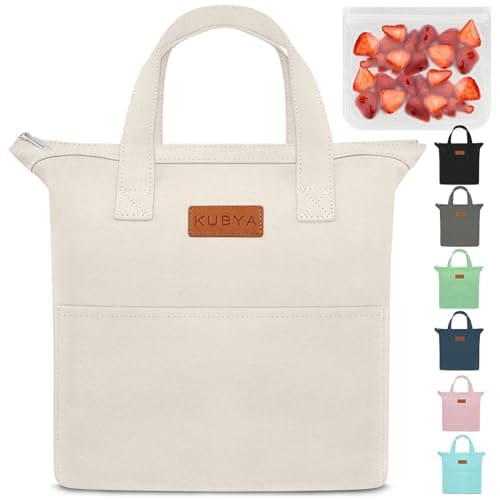 KUBYA Lunch Box for Women, Lunch Bag for Women Men Adult Simple Reusable Lunchbox Insulated Lunchbag Large Capacity Lunch Boxes Cute Cooler, with Food Storage Bags for Work, Office or Picnic (Beige)