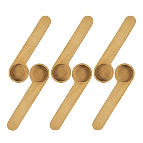 KVMORZE Wooden Coffee Scoop and Bag Clip, Tablespoon Wood Measuring Scoop with Bags Sealer, 2-In-1 Bags Sealer Measuring Spoon for Beans, Espresso Coffee, Tea (6)