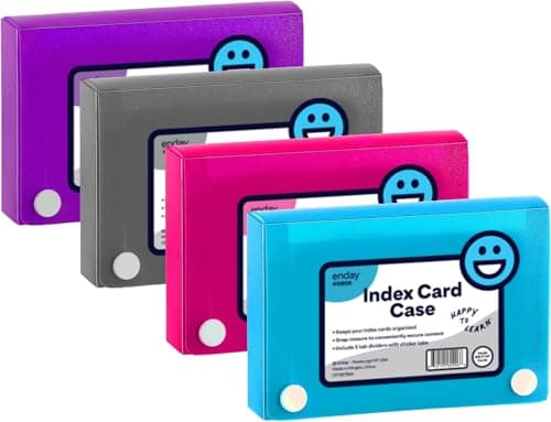 3" X 5" Index Card Case Holds 100 Cards Includes Business Card/Index Holder and 5 Tab Dividers Comes in Assorted Color – (Pack of 4) By (Emraw)