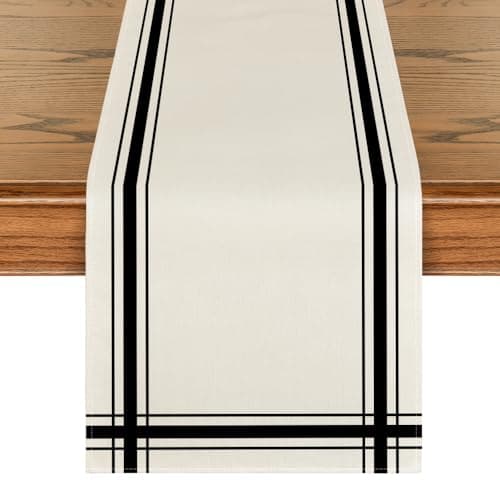 Artoid Mode Black Simple French Stripe Table Runner, Seasonal Spring Summer Kitchen Dining Table Decoration for Home Party Decor 13x72 Inch