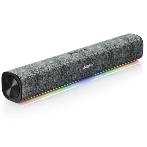 SOULION R100 Plus Computer Speakers with Dynamic RGB Light, Rechargeable Bluetooth Speaker with Switch Button, Clearly Sound Soundbar for Desktop Monitor, PC, Tablets(3.5mm Aux Connection Included)