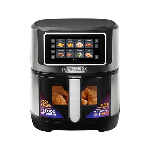 Kalorik Air Fryer VIVID TOUCH Series 5 Quart Capacity with High-Resolution Touchscreen 202 Cooking Presets in 12 Food Categories with View Window, 1500-Watts, Stainless Steel