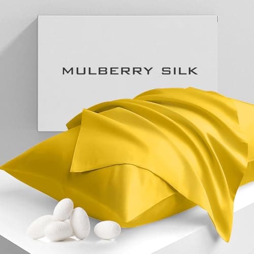 Cobnom Pure Mulberry Silk Pillowcases Set of 2, Standard Size with Zipper - Grade-6A 19 Momme, 600 Thread Count Soft Smooth Cooling, Hair and Skin Friendly (Mimosa Yellow, 20x26 Inch)