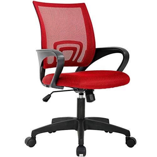 BestOffice | Ergonomic Office Chair | Mid-Back Swivel Desk Chair | Breathable Backrest & Lumbar Support | Adjustable Height | Sponge Seat | Rolling Wheels | Red | for Adults & Women