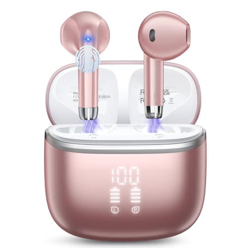 Wireless Earbuds, Bluetooth 5.4 Headphones HiFi Stereo, ENC Noise Cancelling Mic, 48H Playtime Headphones Wireless with LED Display, IPX7 Waterproof Bluetooth Earbuds for Sports, Work, Rose Gold
