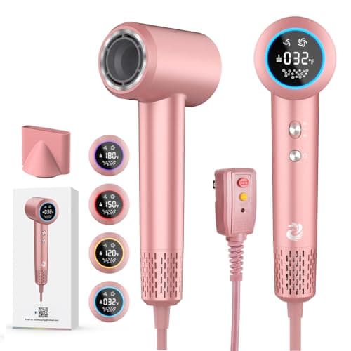 Hair Dryer, 1500W High Speed 110000 RPM Blow Dryer with Plasma Tech (Positive+Negative Ionic), LCD Display, 5 Modes, Thermo-Control, Low Noise, Fast Drying Hair Dryer for Home or Travel (Rose Gold)