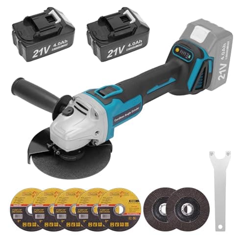iklestar Cordless Angle Grinder for Makita 21V Battery, Power Angle Grinder Tools with 2PCS 3.0Ah Batteries & Charger, Brushless Metal Grinder with 5" Cutting Wheels, Flap Disc for Cutting Grinding