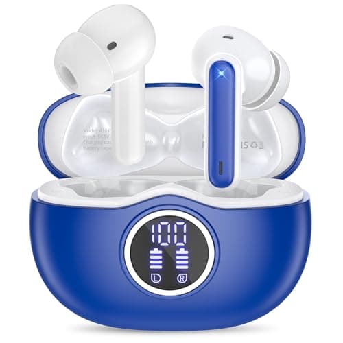 Wireless Earbuds Bluetooth 5.3 Headphones 40 Hrs Playtime with LED Display, Deep Bass Stereo and Noise Cancelling Bluetooth Ear Buds IP7 Waterproof Wireless Earphones for iPhone Android, Sea Blue