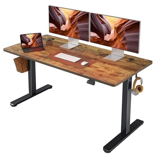 FEZIBO Electric Standing Desk Adjustable Height, 55 x 24 Inch Sit and Stand Desk, Home Office Desk, Ergonomic Workstation Computer Desk, Rustic Brown